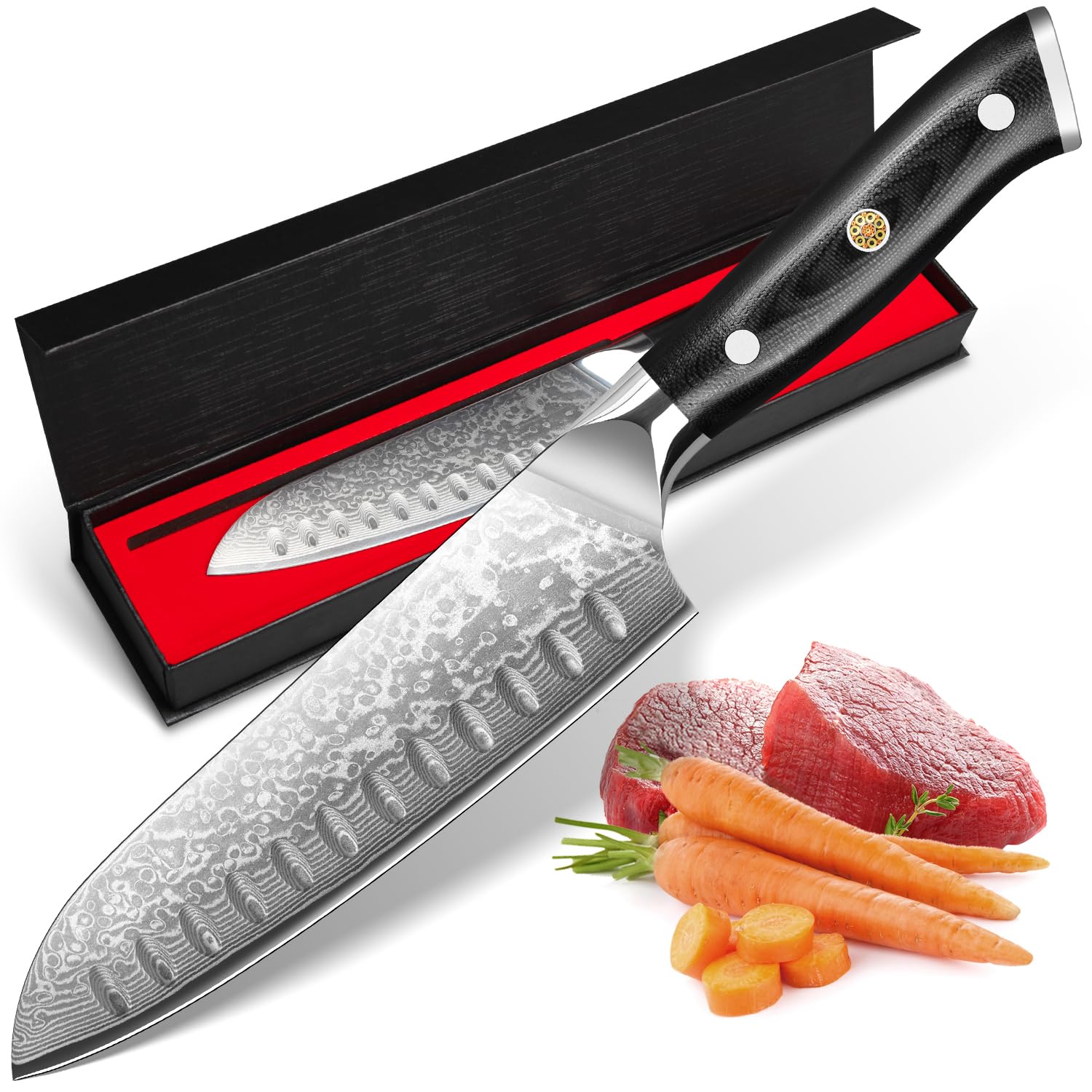 Amazon | kyushublade 三徳包丁 ダマスカス包丁 刃渡り176mm. キッチン