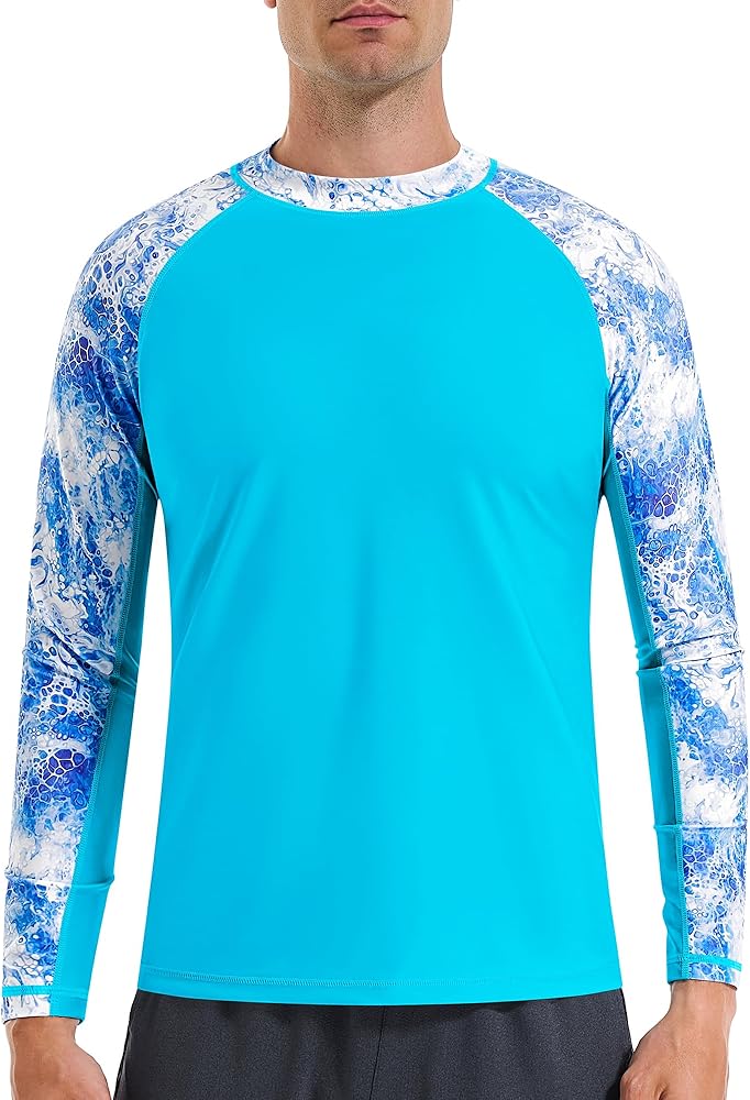 SEAOYOZO Men Long Sleeve Swim Shirts, UV Sun Protection Rash Guard