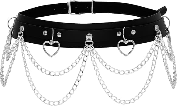 Sacina Heart Black PU leather Belt, Emo Punk Grunge Goth Belt