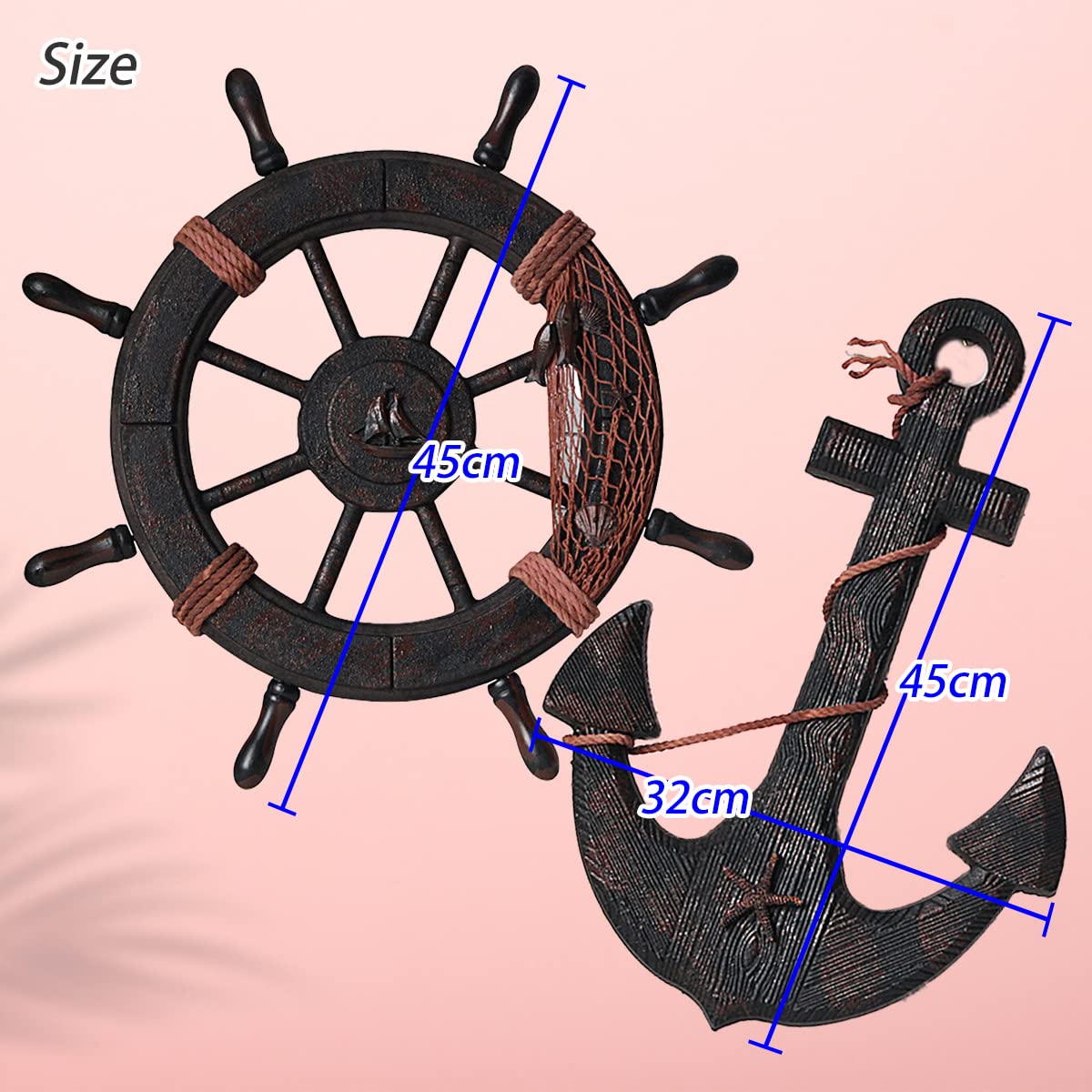 Amazon.co.jp: 木製 舵輪 錨 アンティーク 海賊 インテリア 御洒落 船