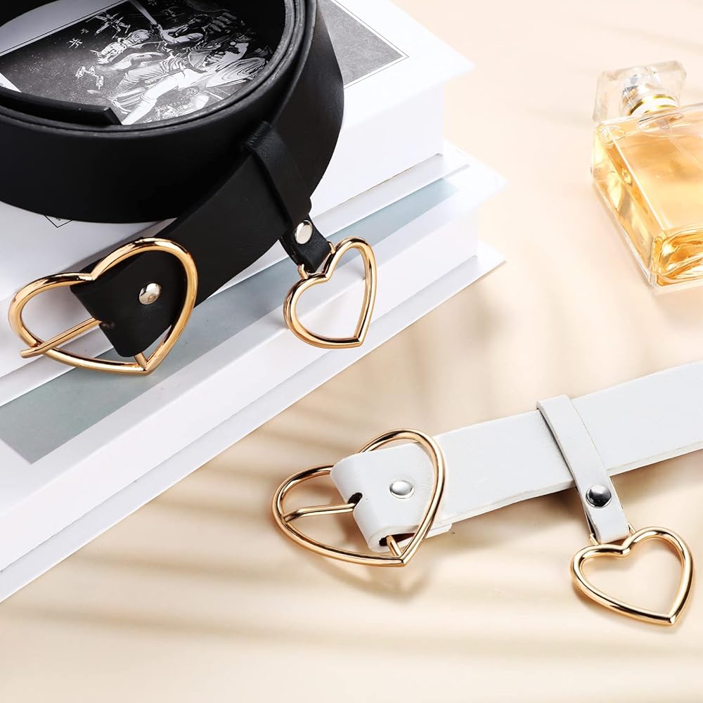 Amazon | ハート型ベルト 2ピース PUレザー キュートなベルト メタル