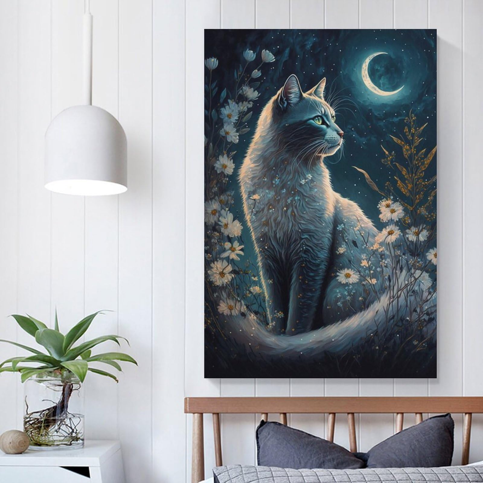 Amazon.co.jp: 絵画 猫と月の夜インテリア 絵画 超リアルな動物