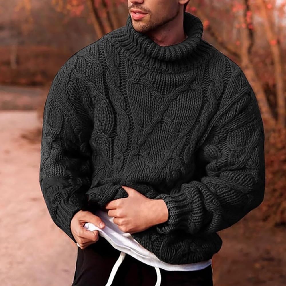 xoxingysm Mens Turtleneck Sweaters Winter Thick Ribbed Knit Loose