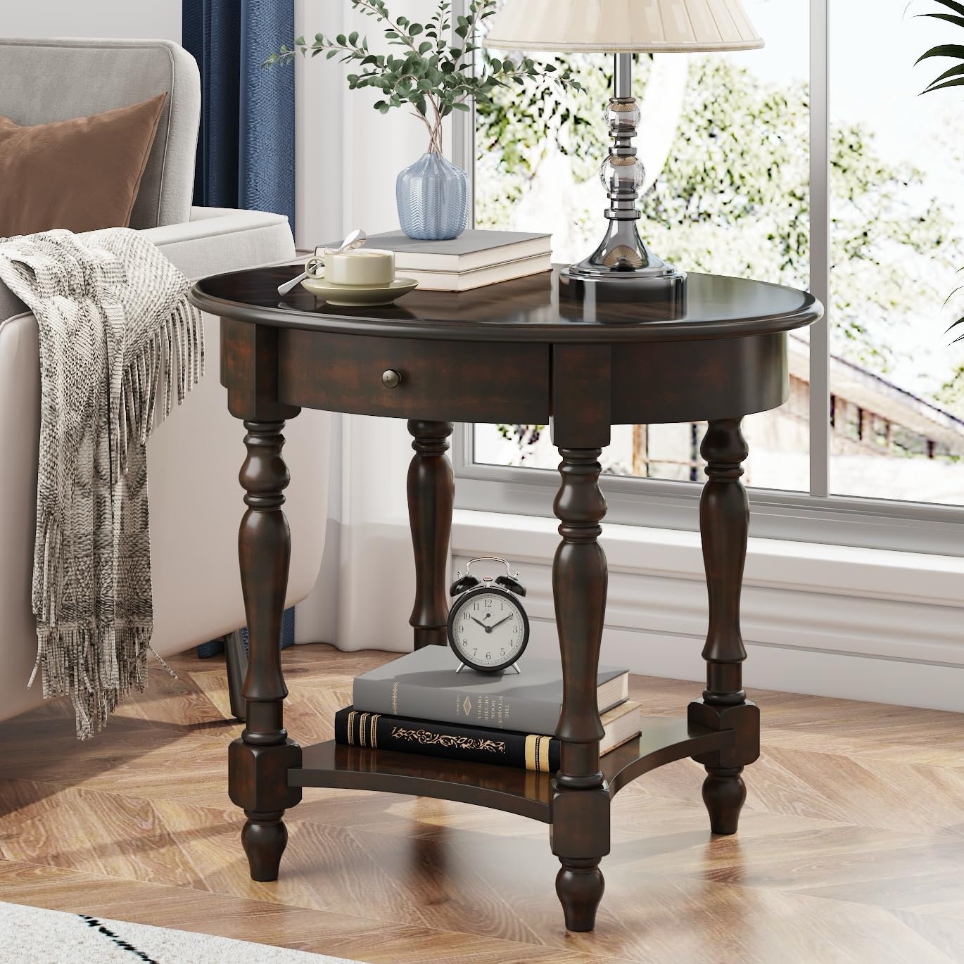 Amazon.com: MODERION Oval End Table with Drawer, Solid Wood Sofa