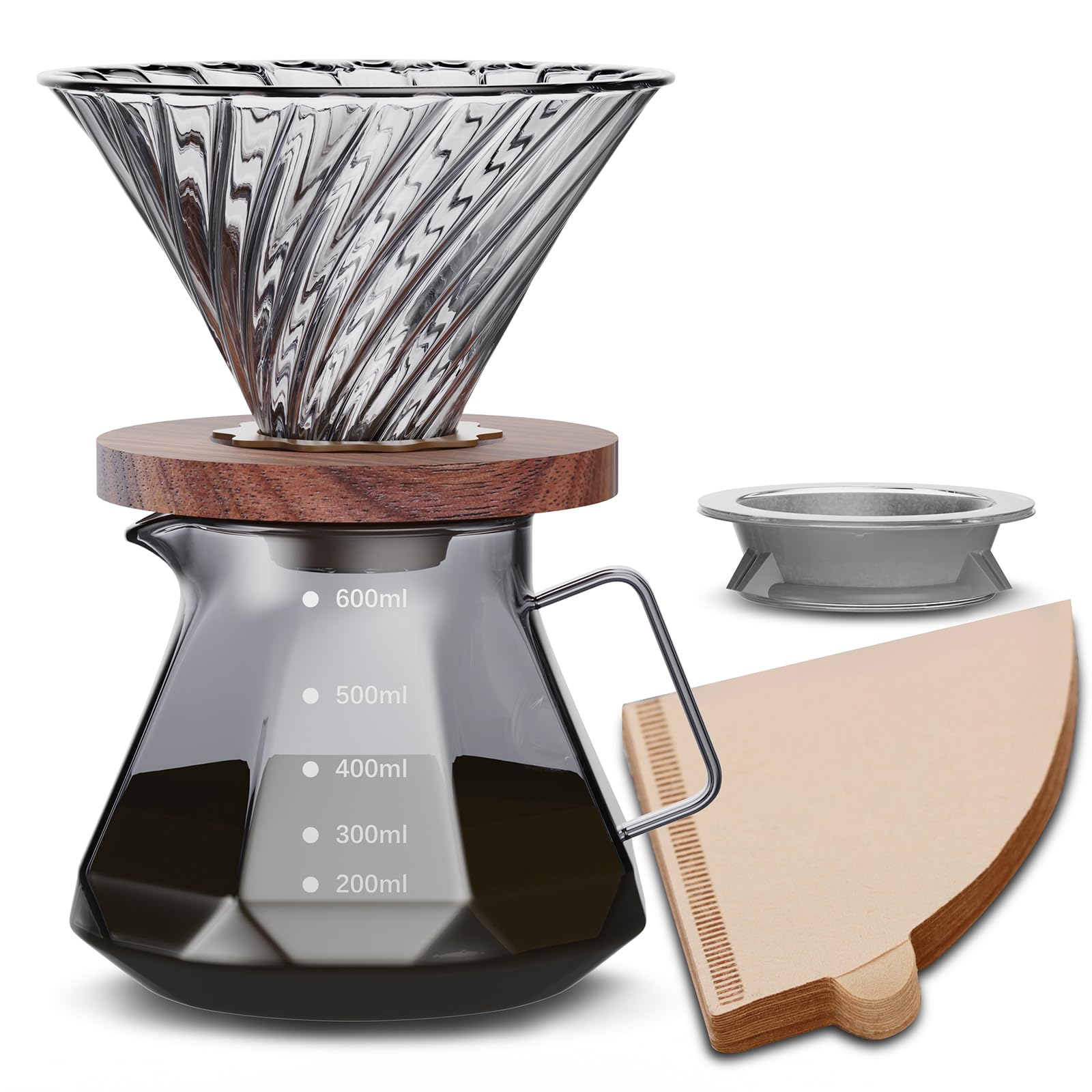 Amazon | ESTVLB コーヒーサーバー 耐熱ガラス 木製ホルダー コーヒー