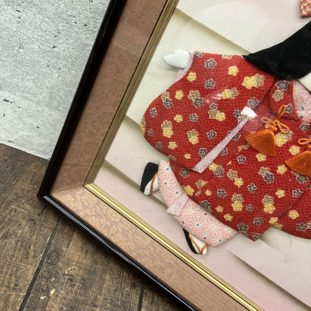 Amazon.co.jp: 昭和レトロ 額縁 女の子 押絵 和紙人形 絵画 壁掛け飾り