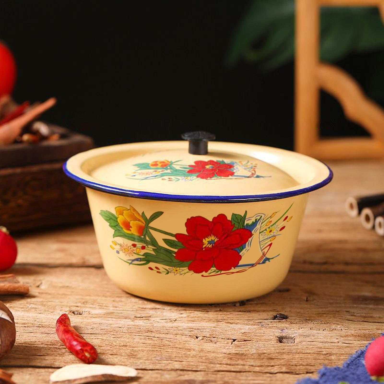 Amazon | ホーロー洗面器 - 蓋付きヴィンテージホーロー洗面器、レトロ