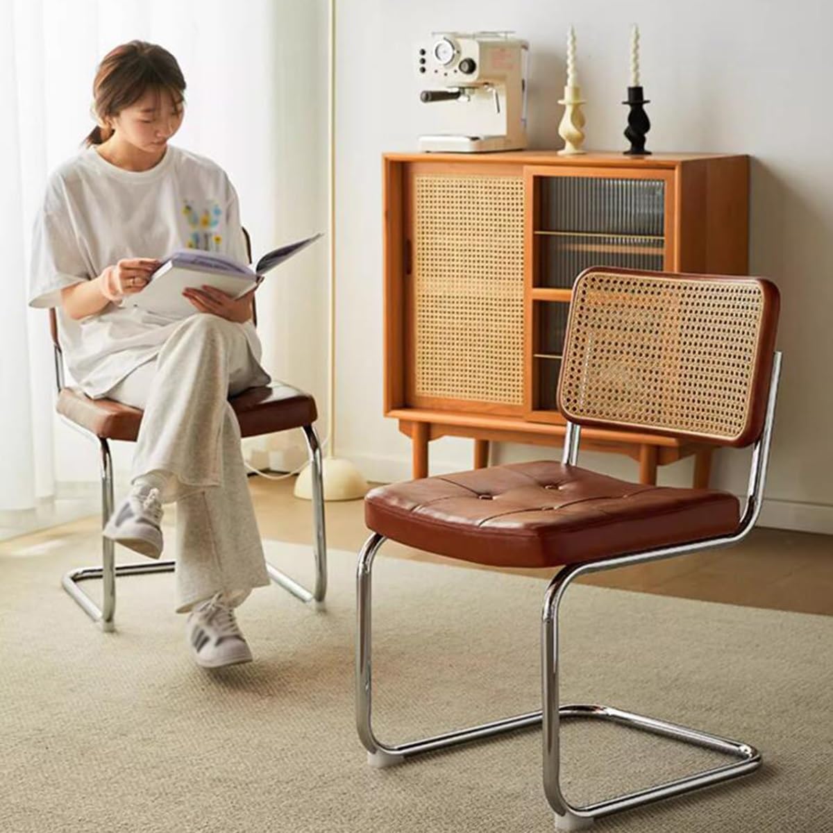 Amazon｜ミッドセンチュリーモダンダイニングチェア、ナチュラルケーン