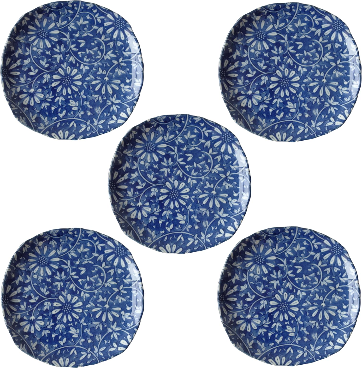Amazon.co.jp: 藍染花唐草 15cm プレート 取り皿 5枚 セット レンジ可