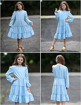 Amazon.com: Arshiner Little Girl Dress Swiss Dot V Neck Ruffle