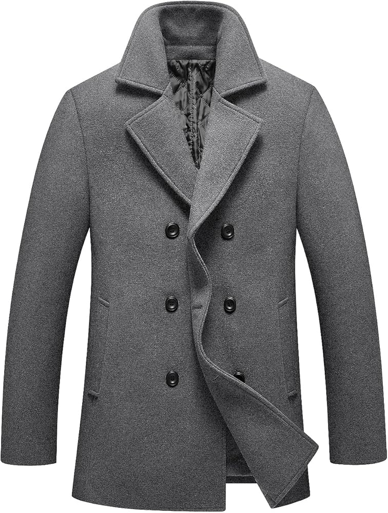 FTCayanz Men's Winter Pea Coat Slim Fit Trench Coats Double