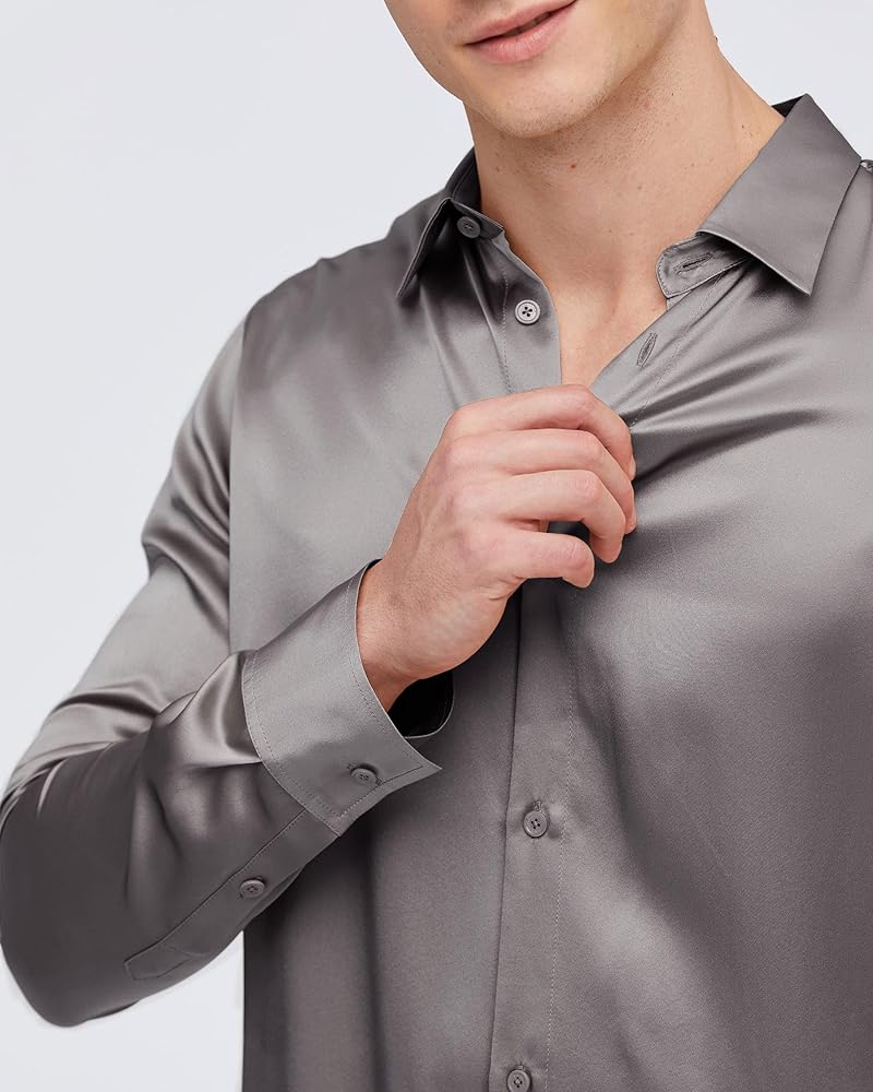 Amazon.co.jp: [LilySilk] 100% メンズ シルクシャツクラシック 光沢