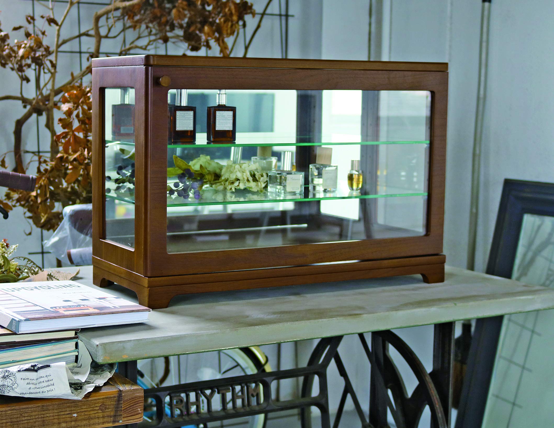 Amazon.co.jp: 塩川光明堂 ガラスケース ブラウン 60.5×26.5×40cm