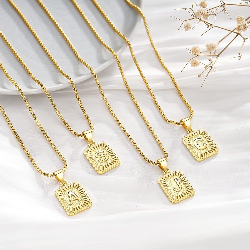 KissYan Initial Letter Pendant Necklace for Mens Womens, 18K Gold