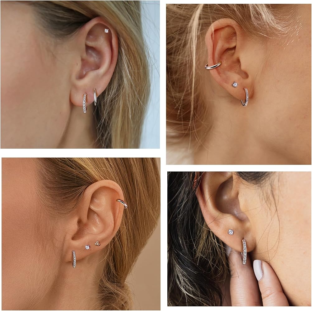 Amazon | ZELORES フープとスタッドイヤリング3組セット スターリング