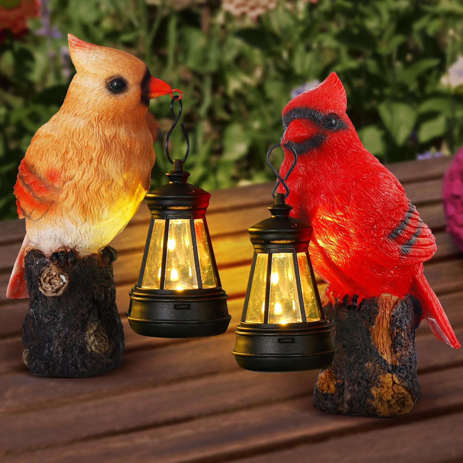 Suzile 2 Pcs Red Cardinal Solar Light Cardinals Garden Decor Lamp