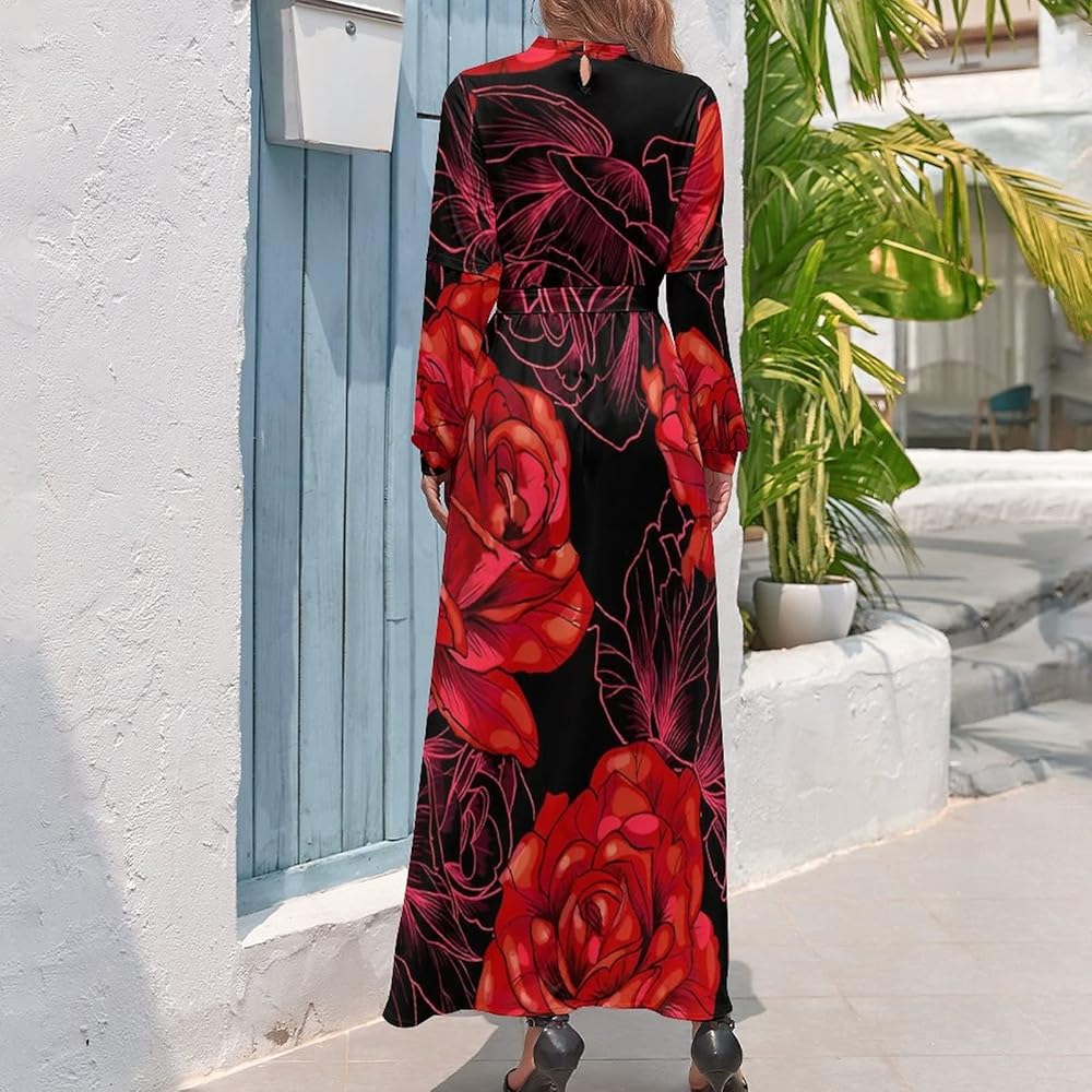 Amazon.co.jp: [KANAKO] 赤いバラ 花柄 薔薇 美しい ワンピース