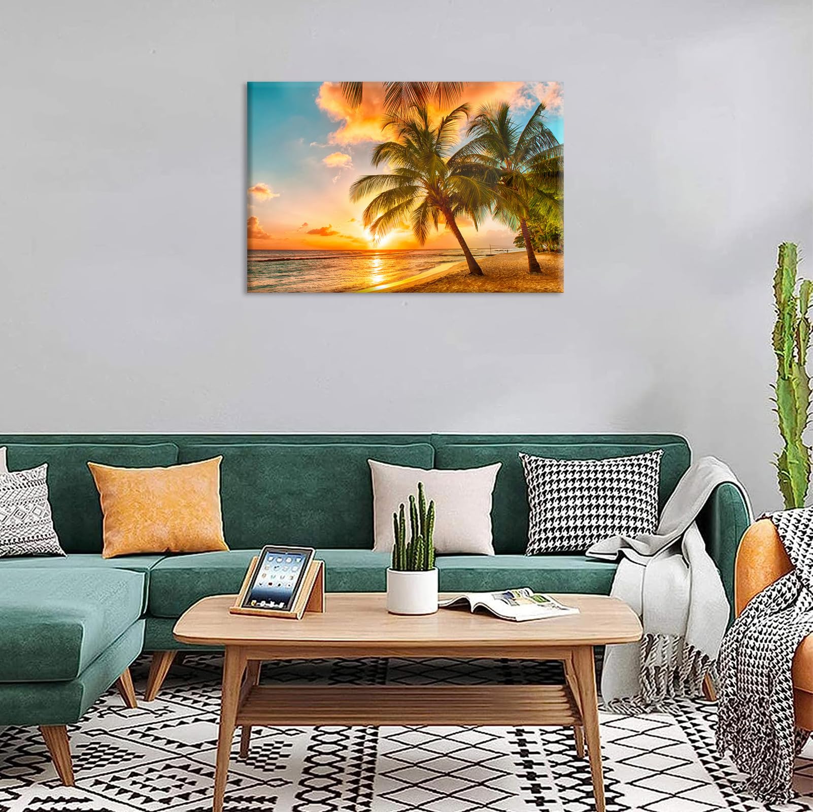 Amazon.co.jp: モダン 海景 アートパネル ヤシの木 アート 夕日 壁飾り