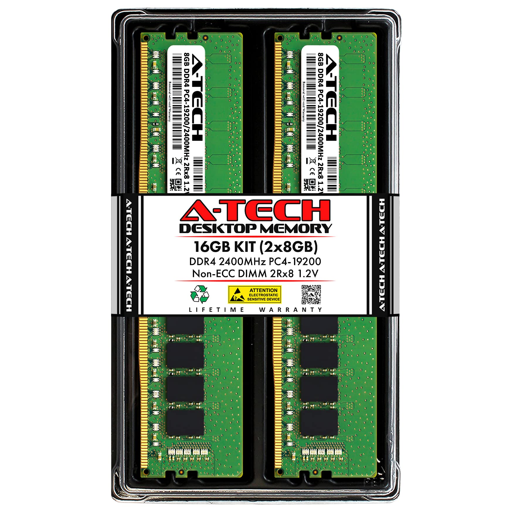 A-Tech 16GB (2x8GB) DDR4 2400MHz DIMM PC4-19200 UDIMM Non-ECC 2Rx8