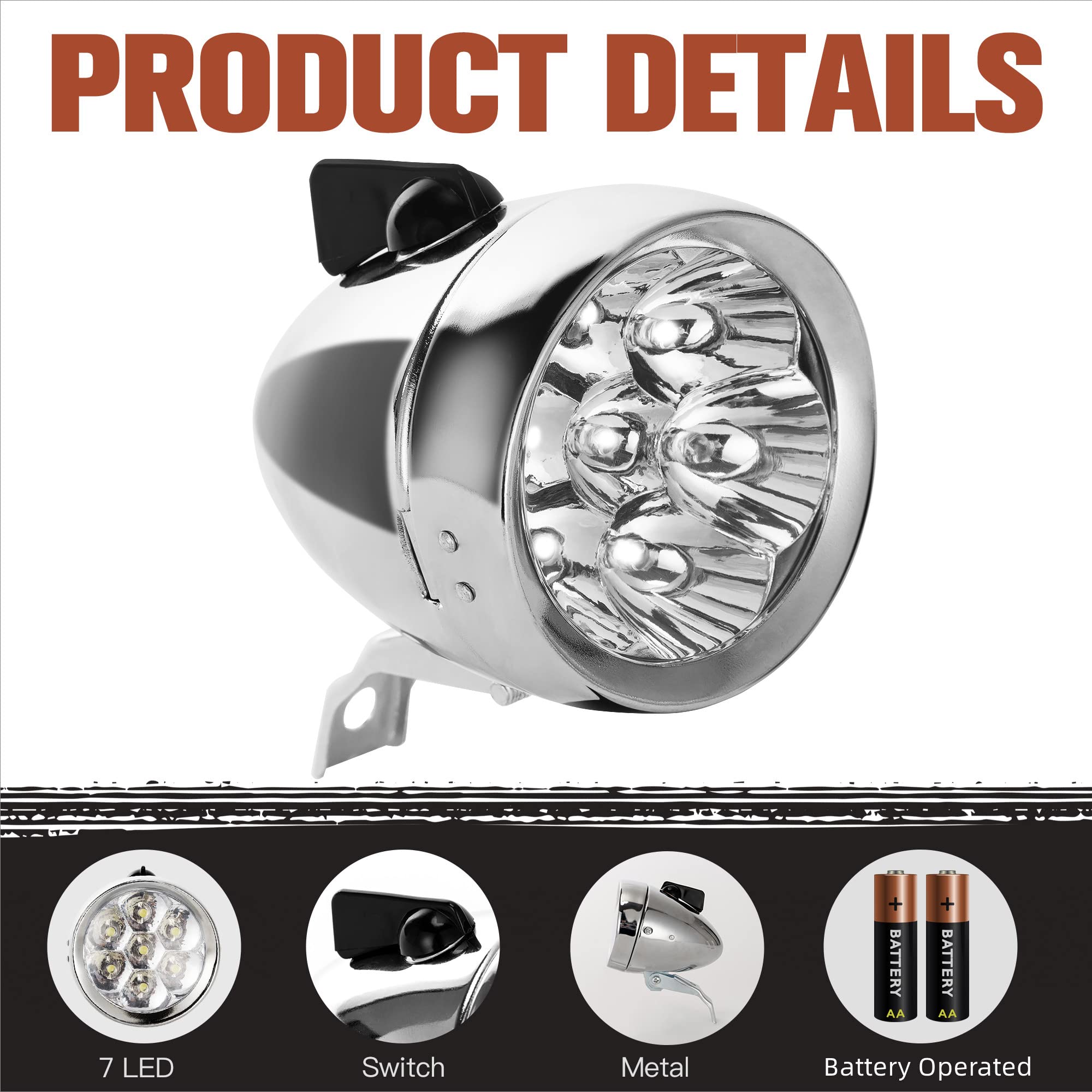 Amazon | ヴィンテージバイクライト、レトロ自転車ヘッドライト、7 LED