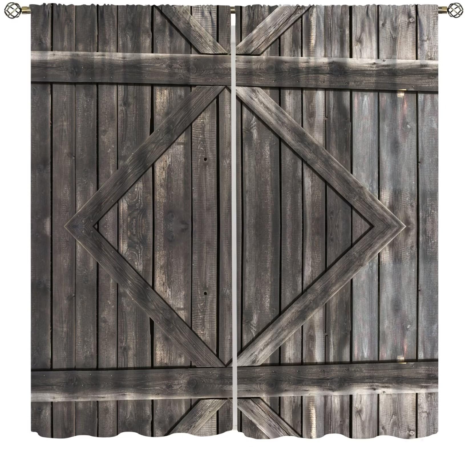 Amazon｜ICMOLYYENLO 素朴な納屋のドアカーテン 農家 木製 ガレージ