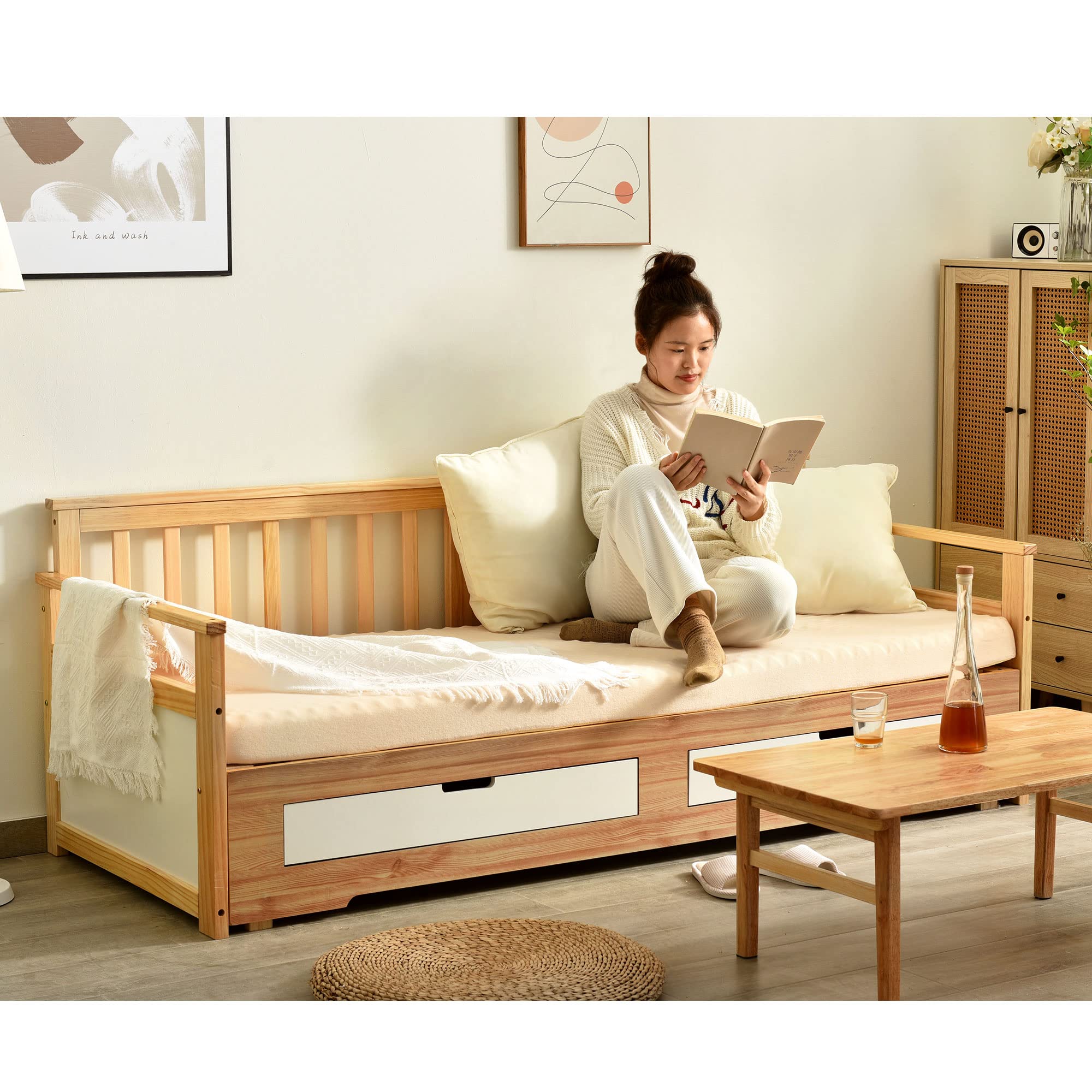 Amazon｜ベッド 木製 伸長式ベッド ソファベッド ディベッド 伸長式