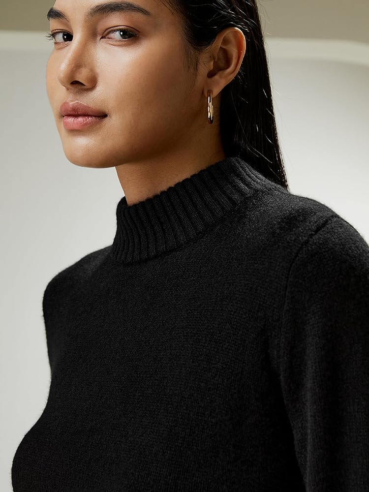 LilySilk Wool Cashmere Sweater for Women Pullover Ribbed Semi High