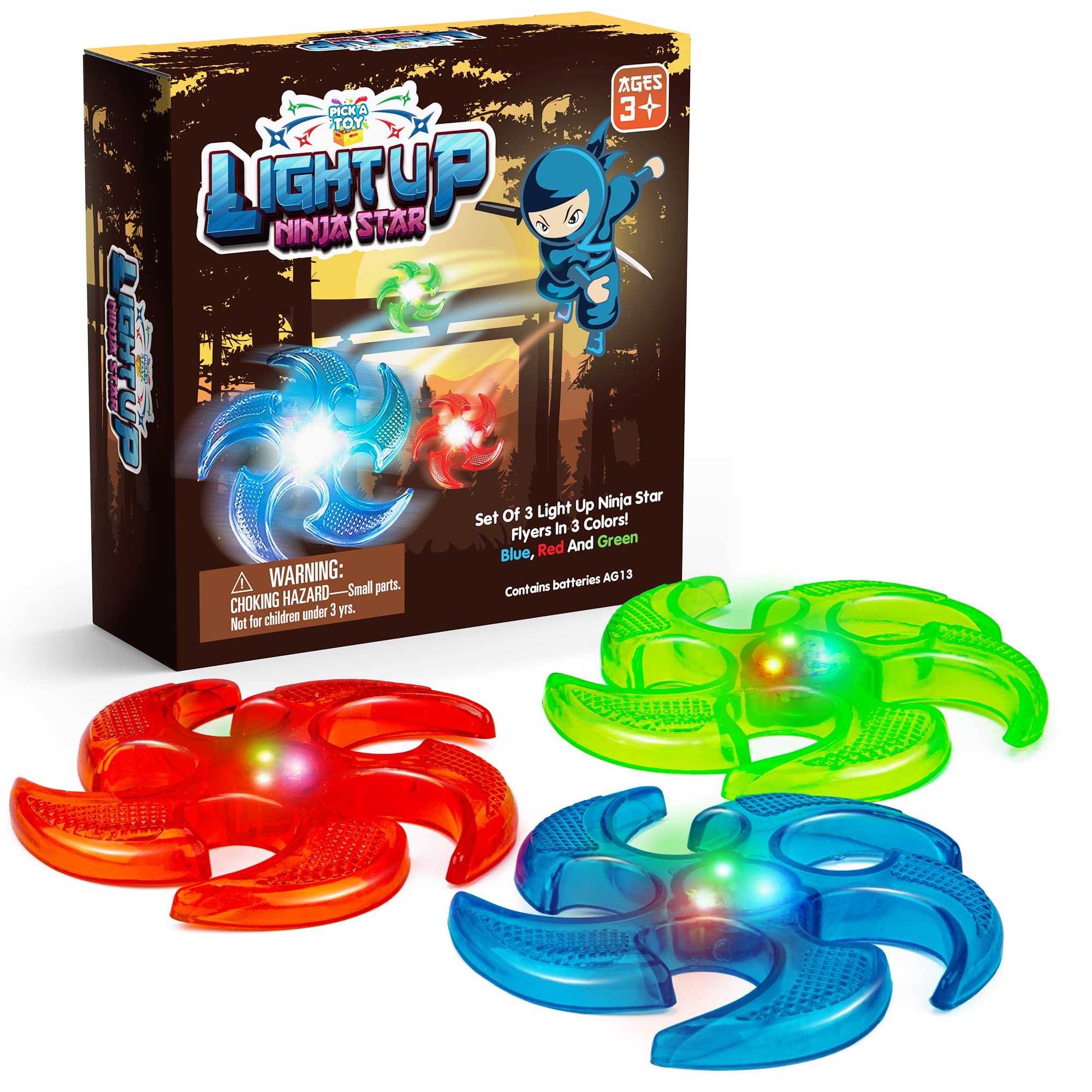 Amazon.com: PICK A TOY Light Up Ninja Flyers Set, 3 LED Electronic