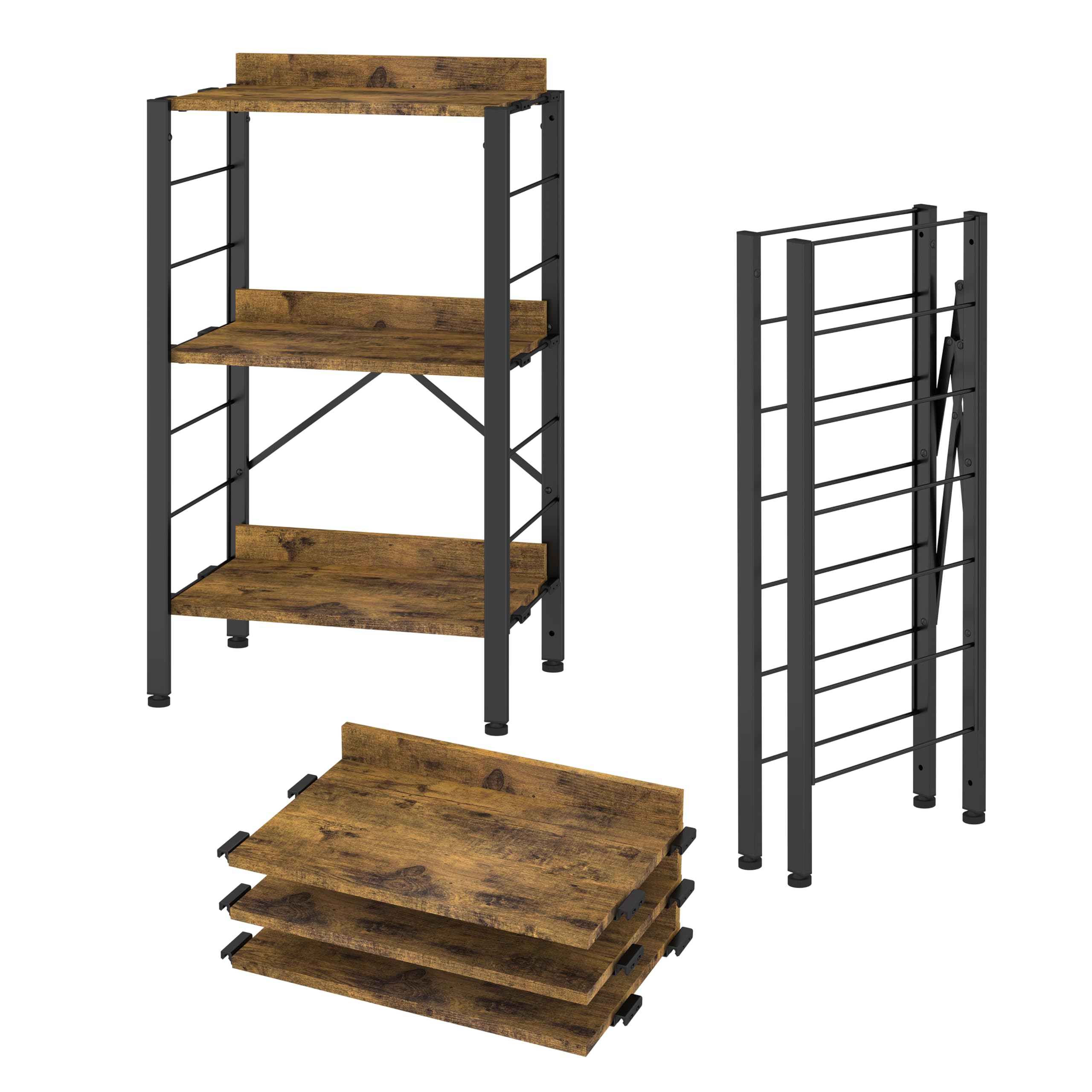 Amazon｜XINYF【広げるだけで組立簡単】スチールラック 棚板の連結で