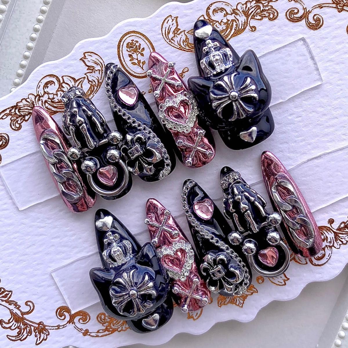 ネイルチップ‪‪❤︎‬ブラック ピンク 量産型地雷韓国ワンホン‬