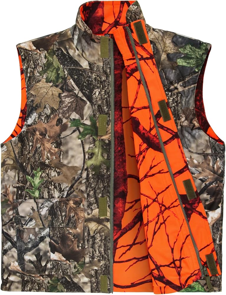GUGULUZA Camo and Orange Hunting Reversible Vest, Game Vest Jacket
