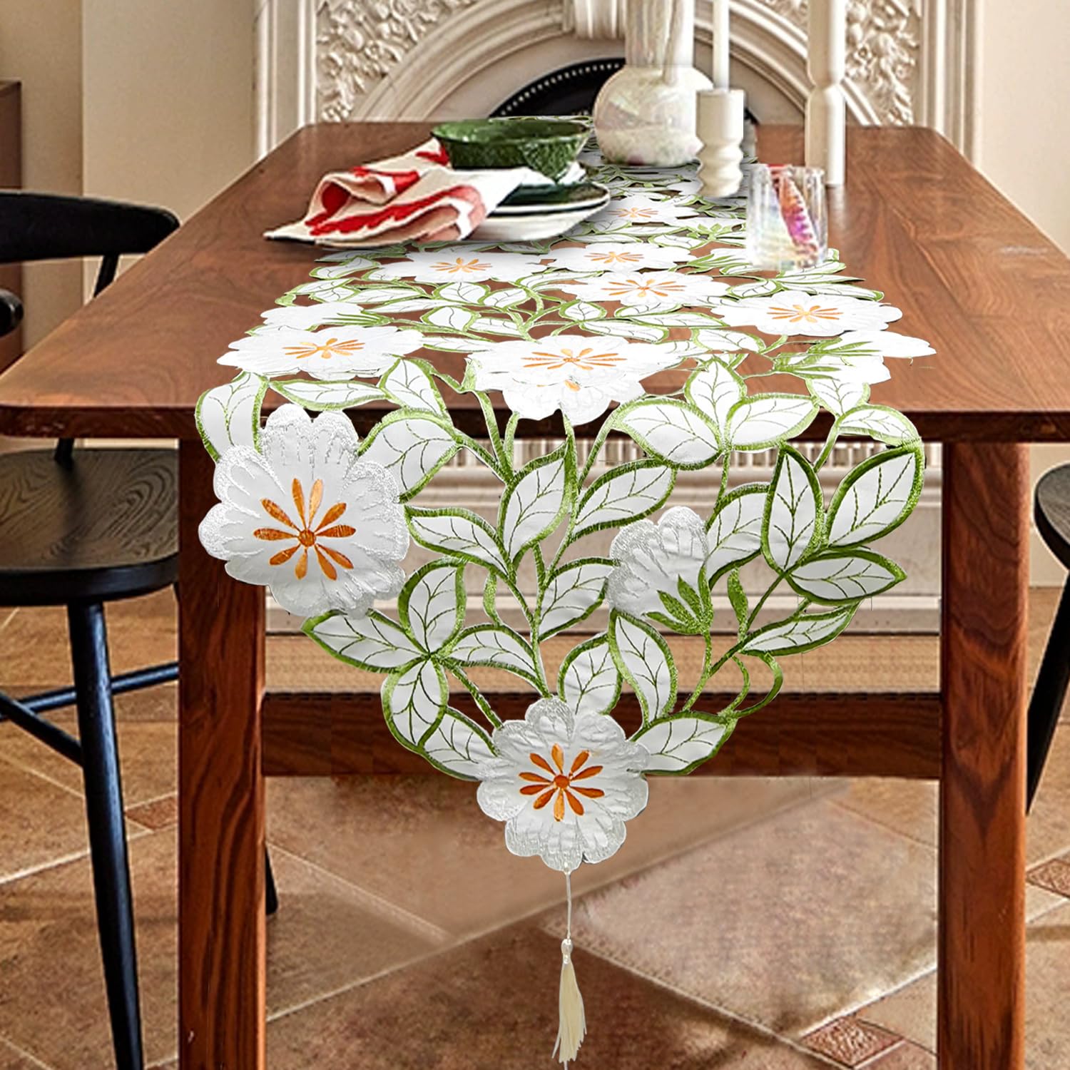 Amazon.com: AMZALI Summer Spring Flower Table Runner Embroidered