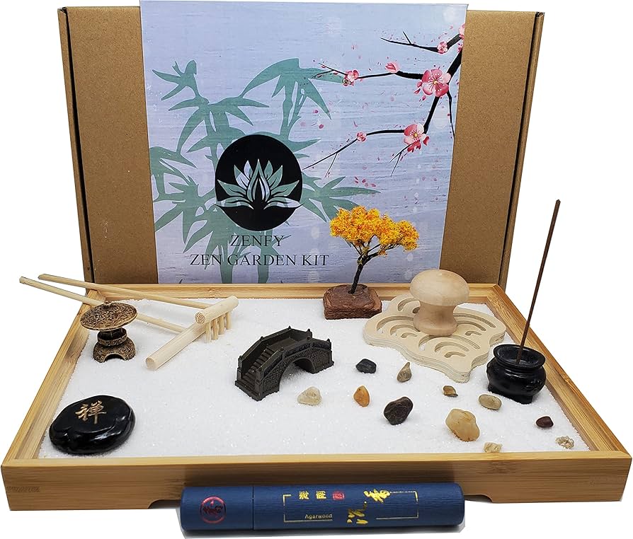 Zenfy Zen Garden Kit - Desktop Mini Japanese Sand Garden Kit with