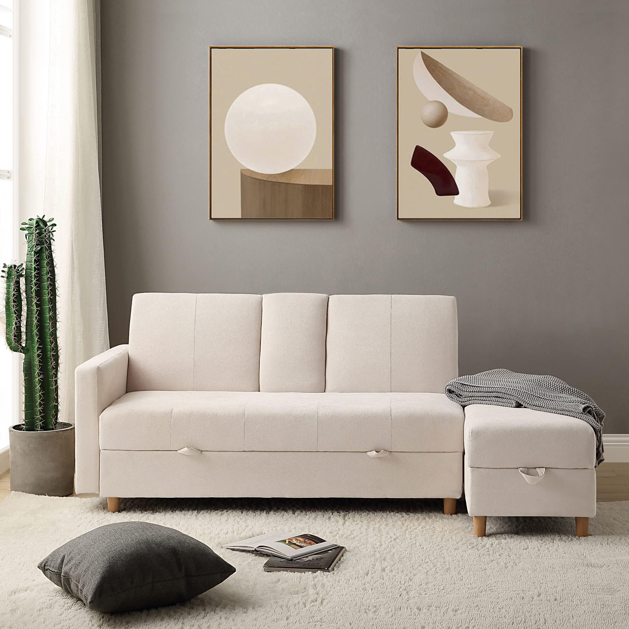 Amazon｜ソファー 3人掛け ソファベッド 天然木脚 ドリンクホルダー 多