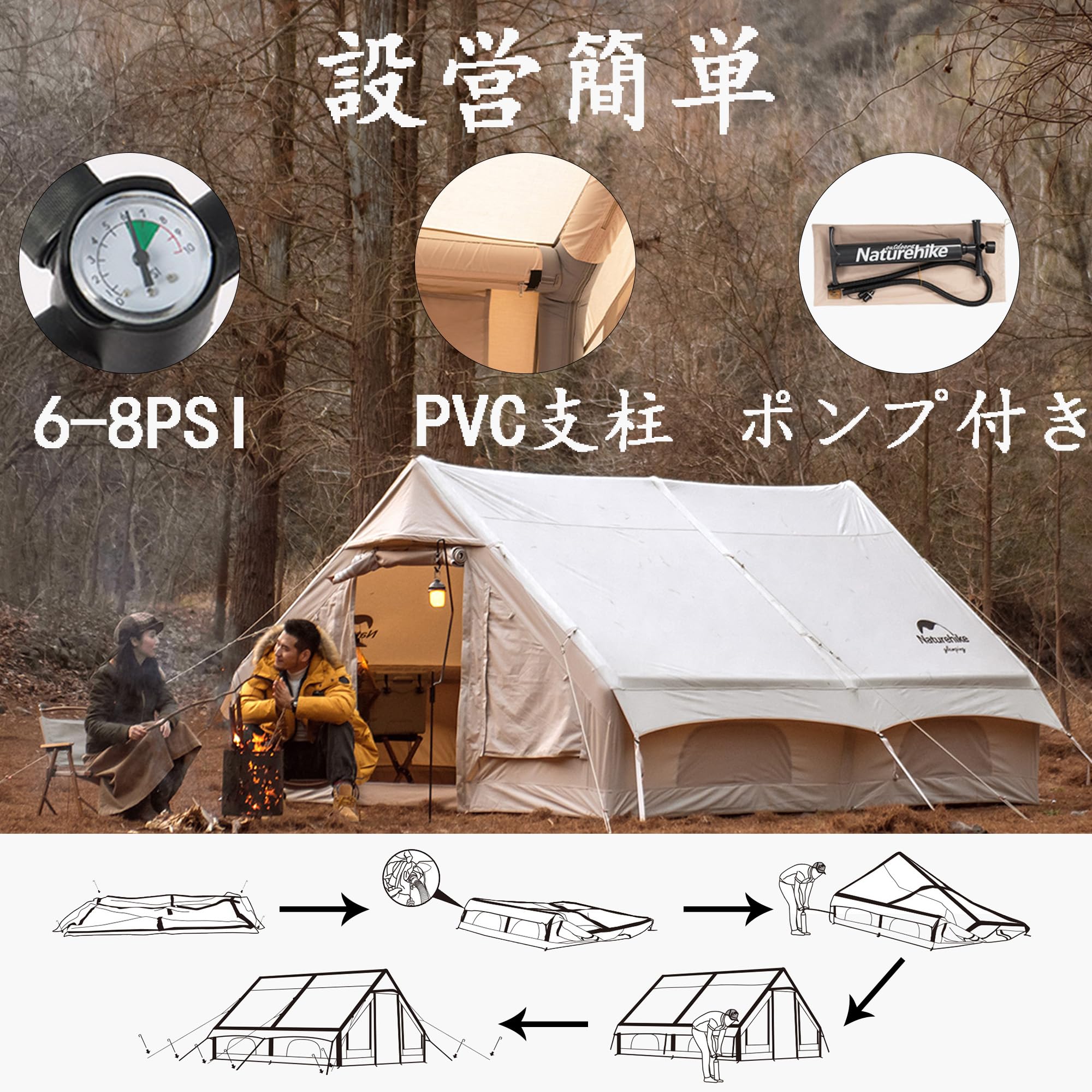 Amazon.co.jp: Naturehike インフレータブルテント 12㎡ 大型 エアー