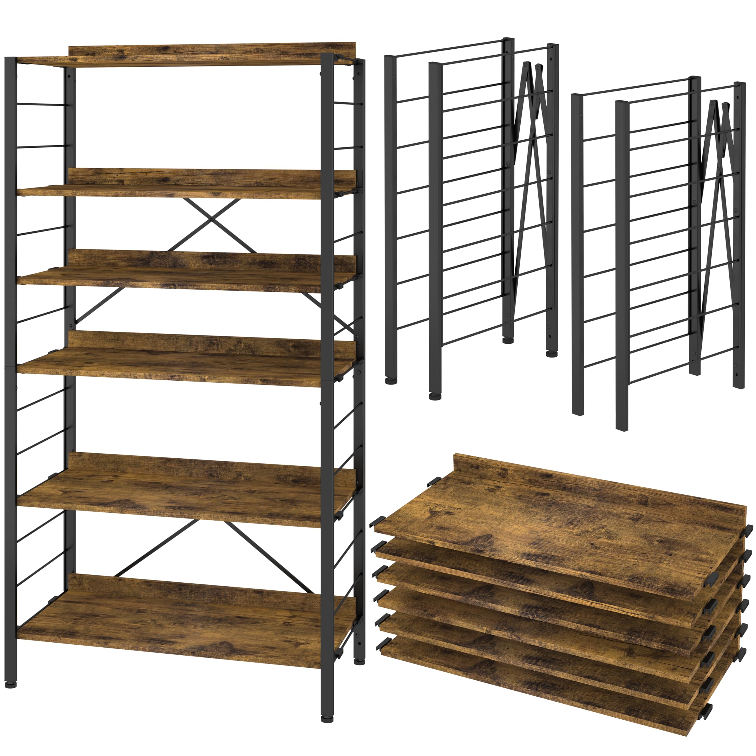 Amazon｜XINYF【広げるだけで組立簡単】スチールラック 棚板の連結で