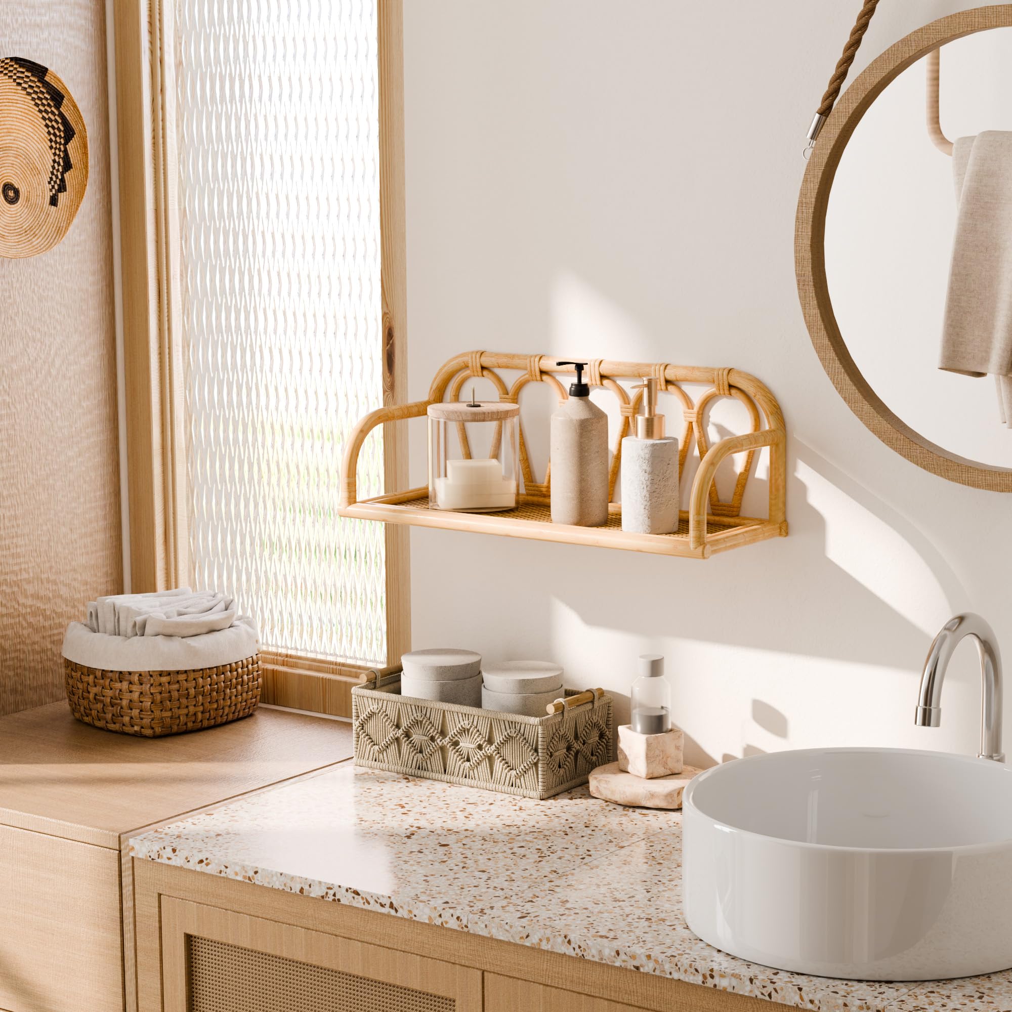 Amazon｜MVPSONAG ラタンウォールシェルフ - 天然ボーホーウィッカー