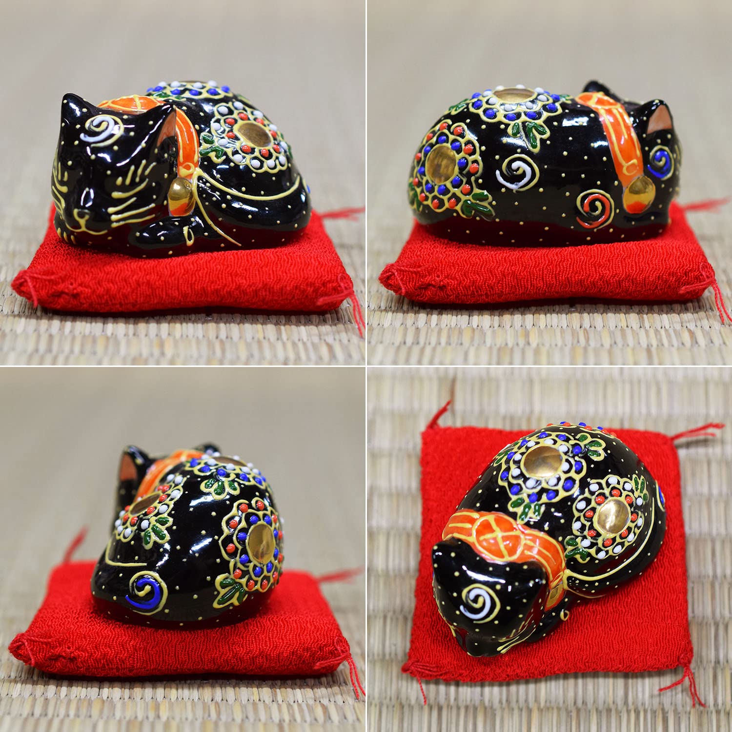 Amazon.co.jp: 招き猫 置物 九谷焼 ちび眠り猫 黒盛 開店祝い 誕生日