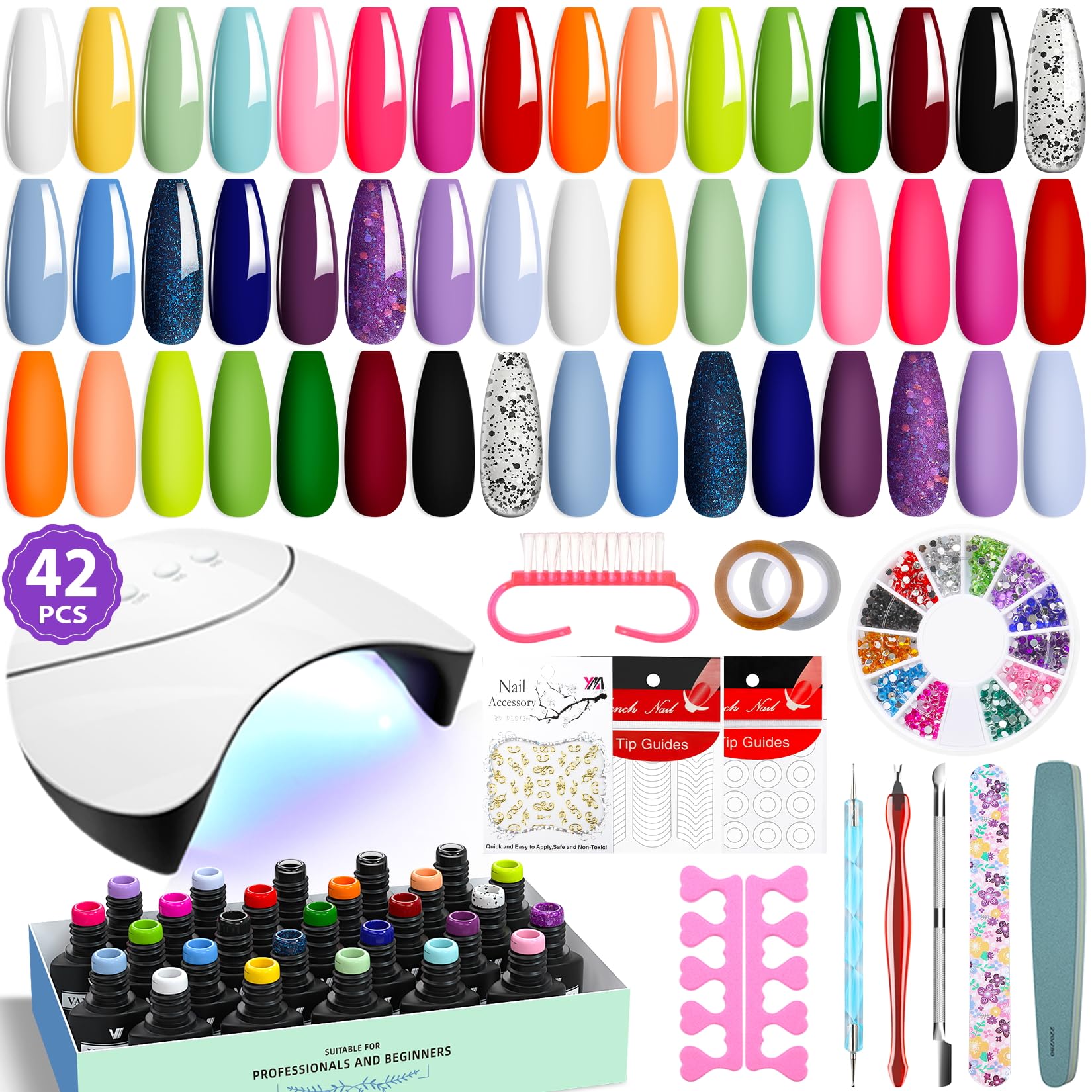 Amazon.com : VANREESA 42 Pcs Gel Nail Polish Kit with U V Light 24