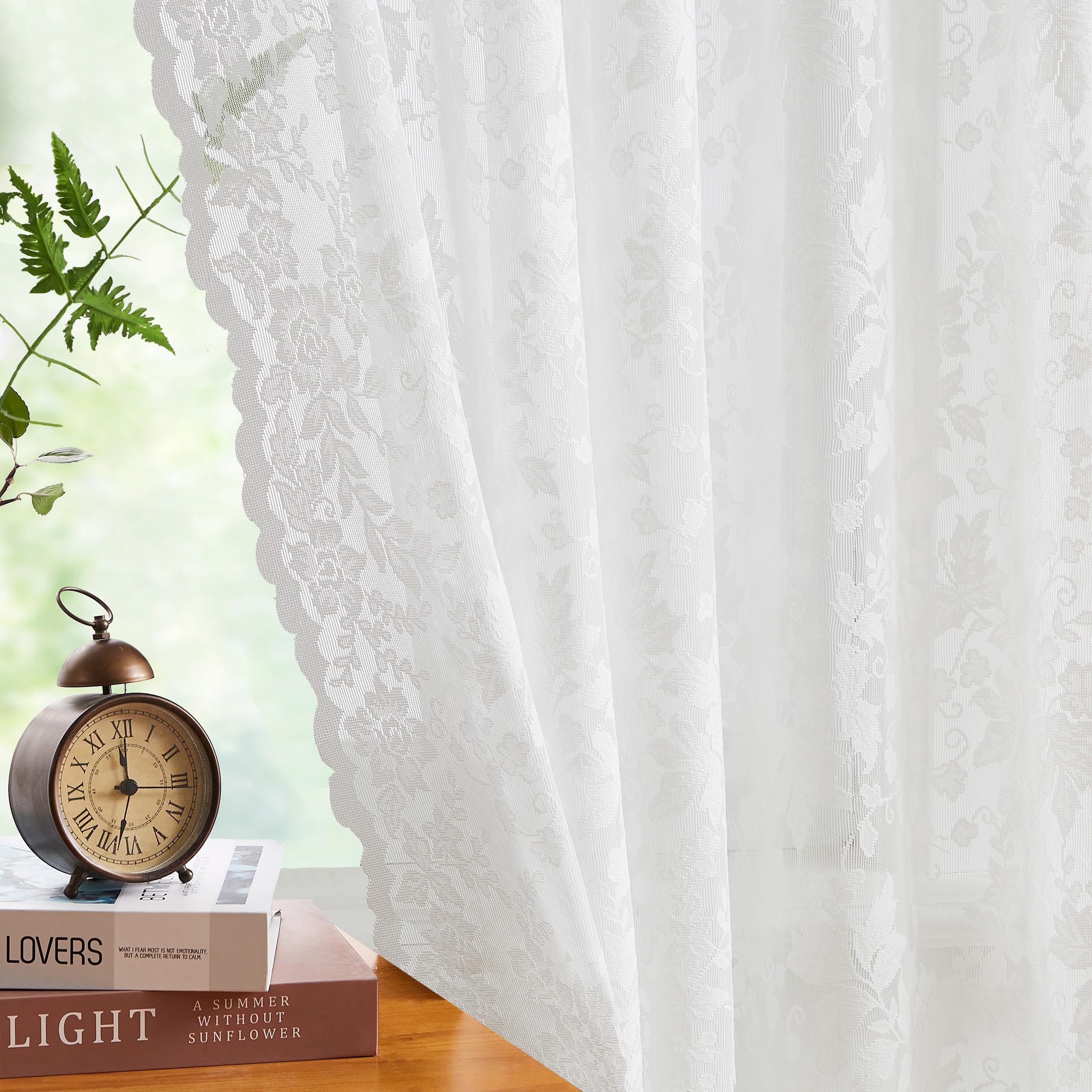 Amazon｜Jubilantex ホワイトレースシアーカーテン 長さ84インチ