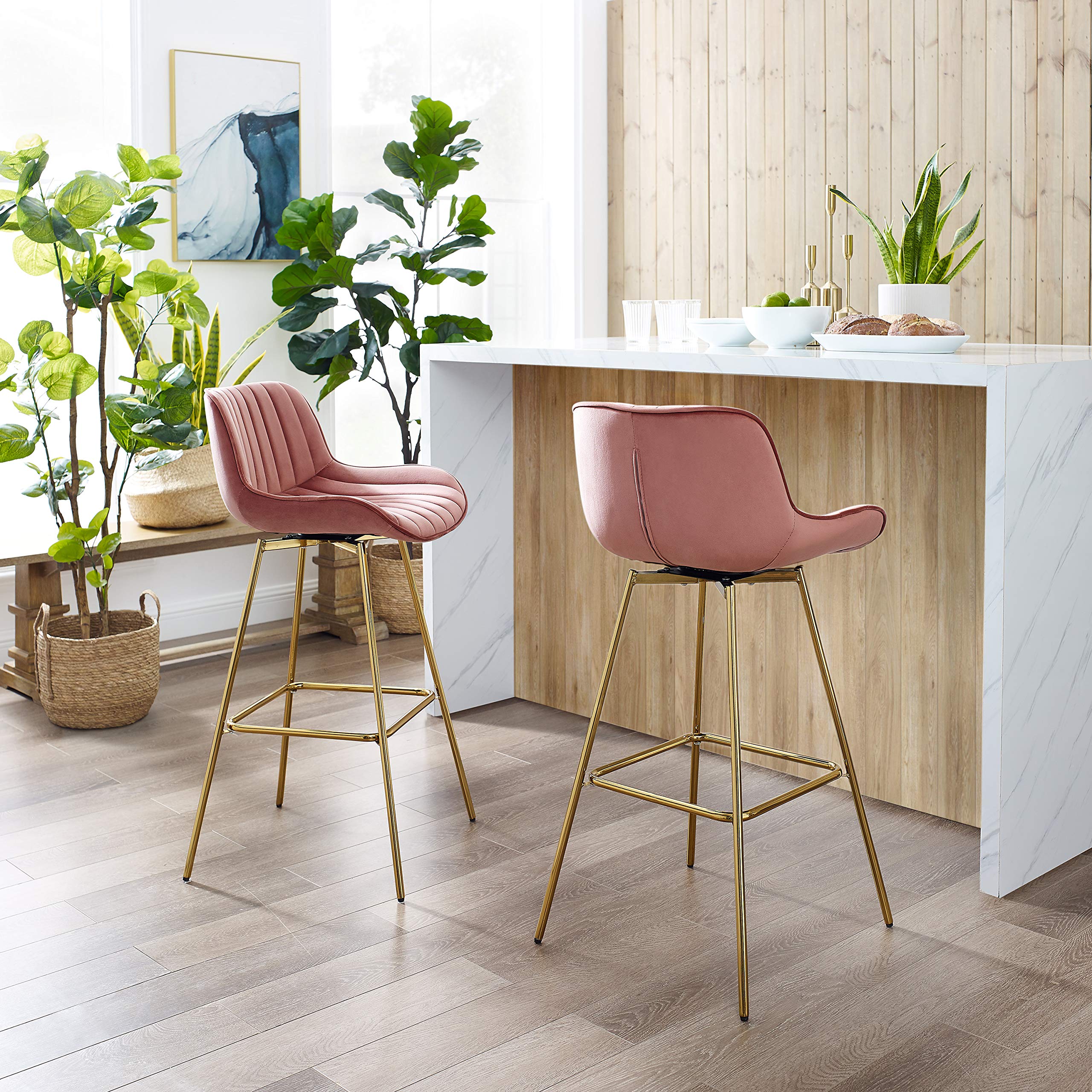 Amazon｜Volans カウンターチェア 2脚セット ゴールド脚 ベルベット