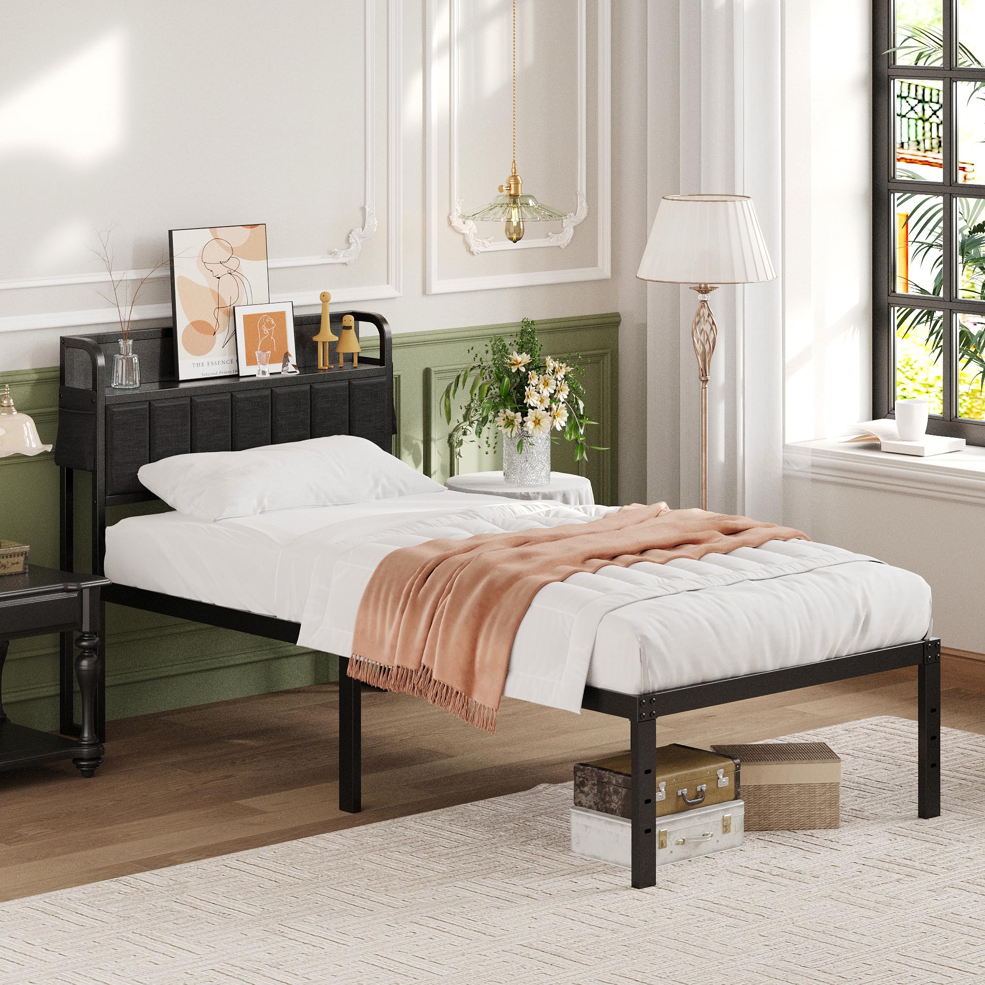 Amazon｜Lutown-Teen 宮棚付き ベッドフレーム シングル ヘッドボード