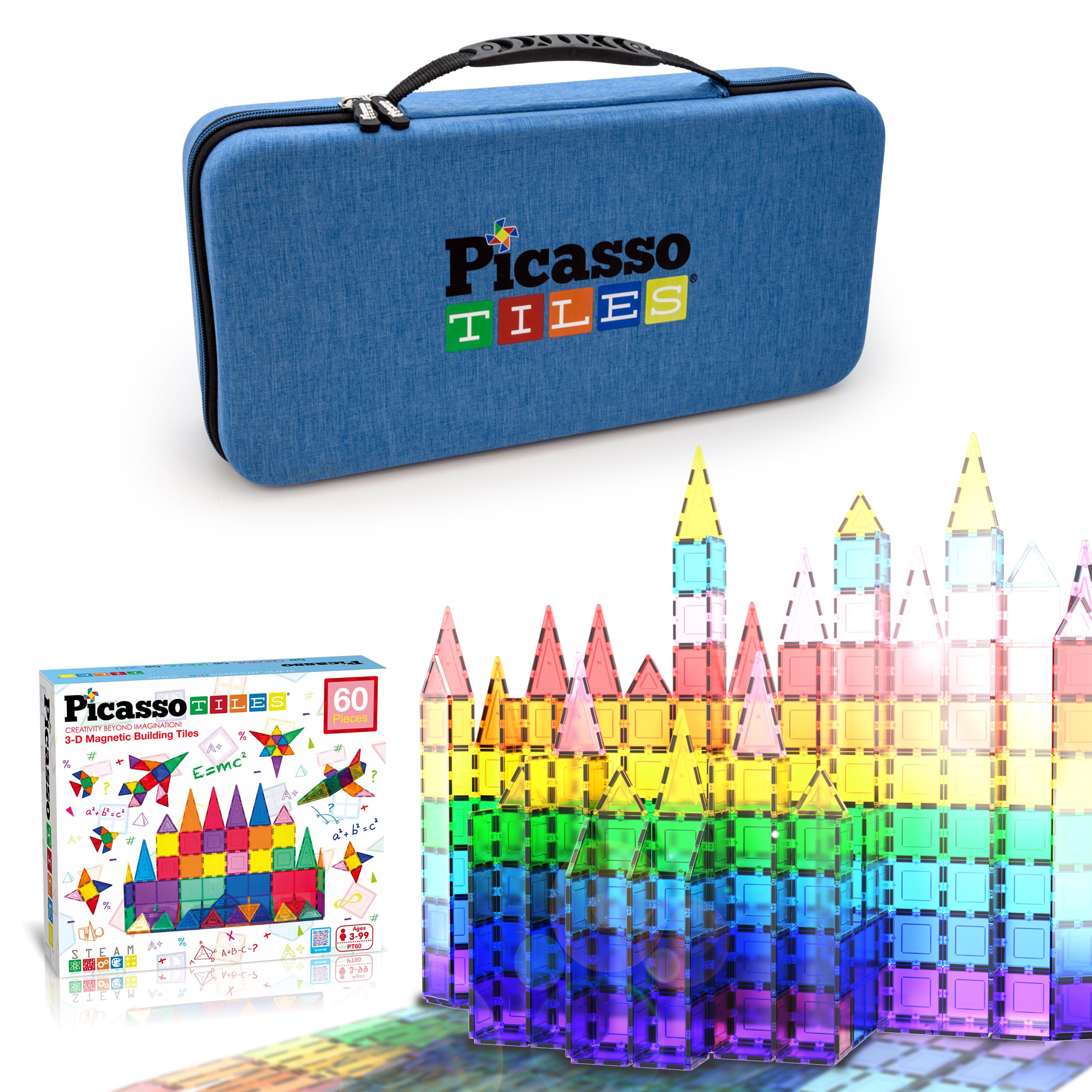 Amazon.com: PicassoTiles 60PC Magnetic Tiles + Carry Case Bundle