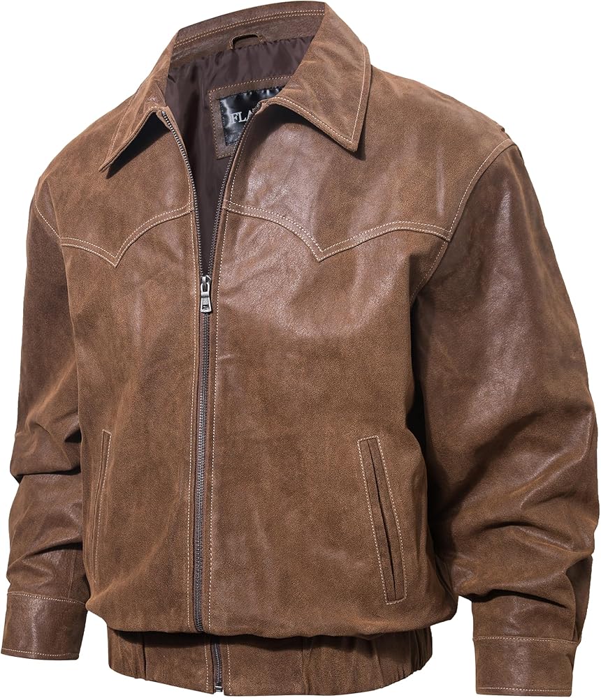 Amazon | [FLAVOR] メンズ 本革 ボンバー レザー ジャケット