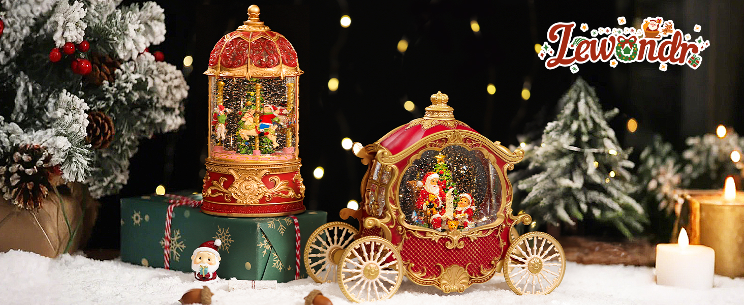Amazon.co.jp: Lewondr スノードーム クリスマスオルゴール 馬車