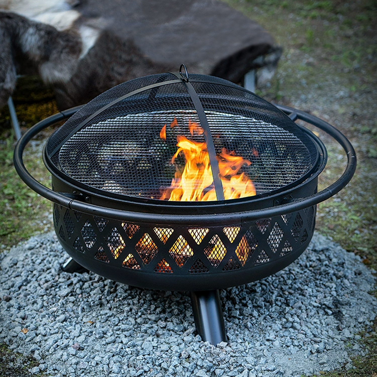 Hello Outdoors ファイヤーピット 屋外暖炉 調理用グリル網付き 楽天