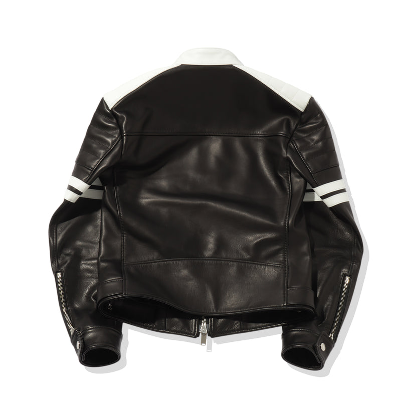 F2 バイカラーシングルライダース カウレザー ブラック×ホワイト