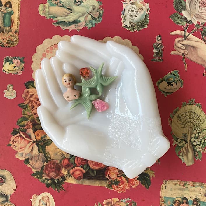 フランスアンティーク ハンドモチーフ トレイ ガラス製 ブロカント