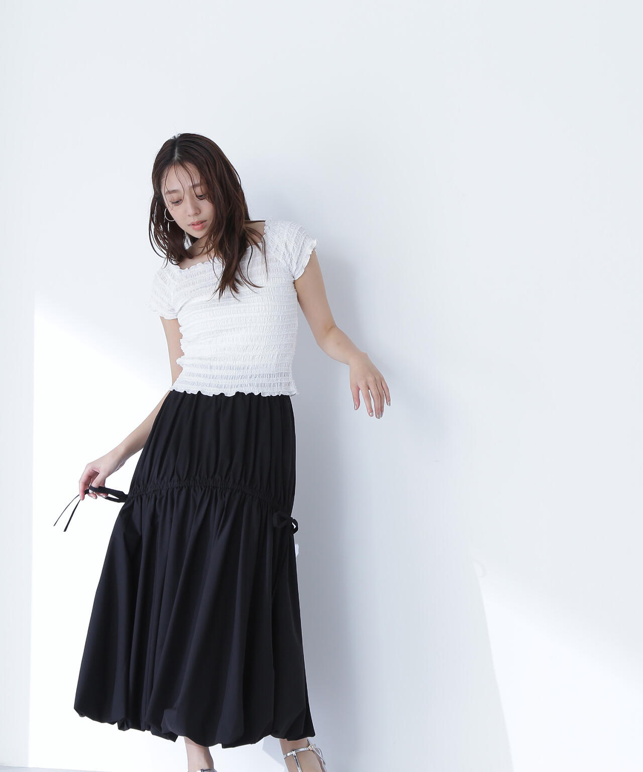 THINK BEAUTY】【麻亜里さんコラボ】タフタギャザーバルーンスカート