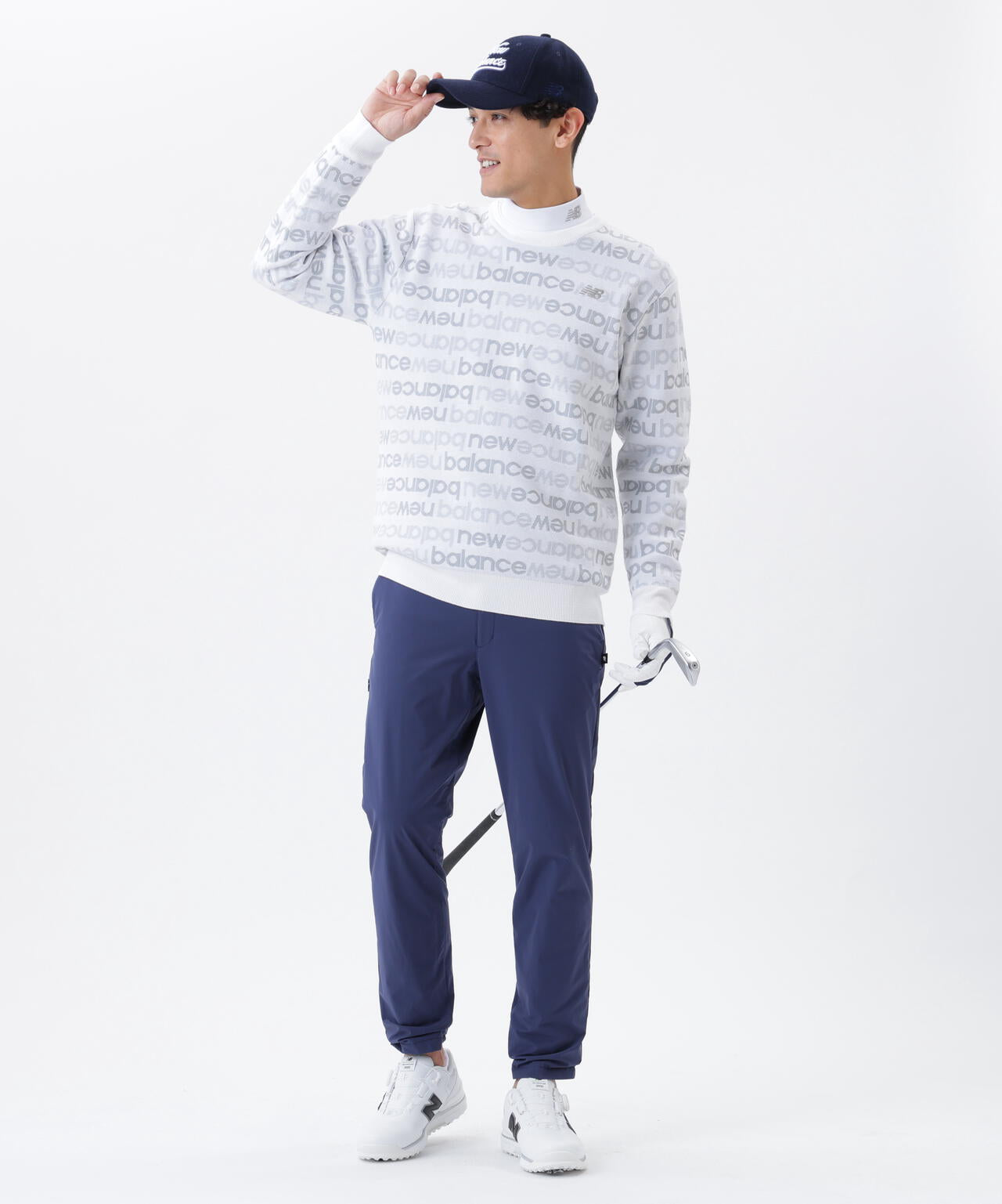 アップサイドダウンロゴボーダー 吸湿発熱 クルーネック ニット プル